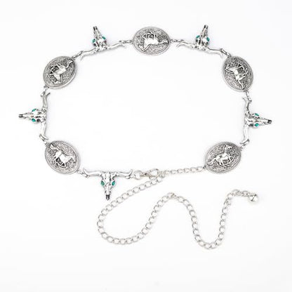 ILuvatar Western Metal Concho Belt for Women Cowgirl Waist Chain for Women Dress Pants Adjustable - color: Silver-t22