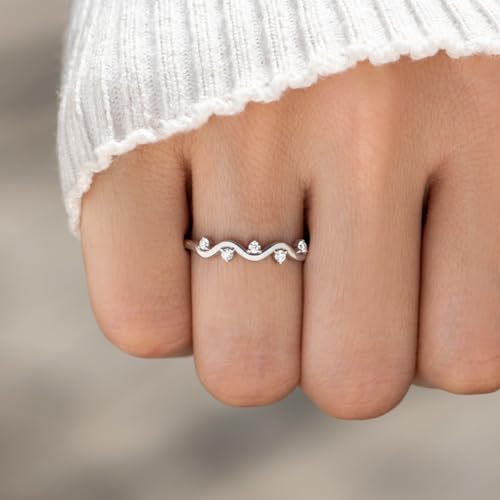STORYJEWELLERY 925 Sterling Silver Rings, Stackable Wave Rings for Women, Fashion Midi & Pinky Ring, Wedding Bands for Women, Unique Gifts for Her