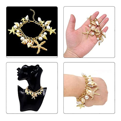 Honbay 1PCS Faux Pearl Sea Shell Starfish Bracelet Fashion Anklet Bracelet Charm Adjustable Mermaid Costume Jewelry in A Box for Women