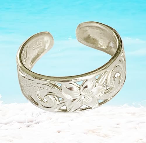 Toe Ring | Hawaiian Leilani .925 Sterling Silver Ring | 6mm Comfort Fit Adjustable Cuff Toe Ring | Unisex Men and Women