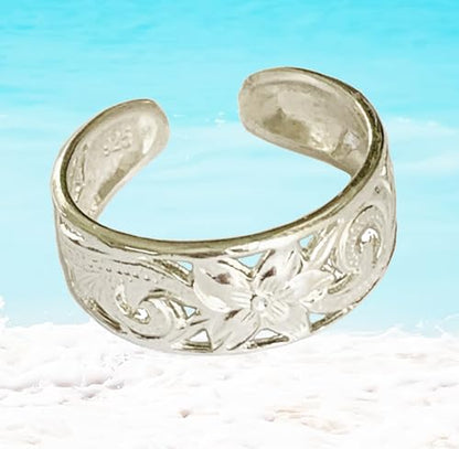 Toe Ring | Hawaiian Leilani .925 Sterling Silver Ring | 6mm Comfort Fit Adjustable Cuff Toe Ring | Unisex Men and Women