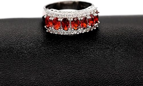 Uloveido Beautiful Women's 7 Stones Wedding Band Oval Cubic Zirconia Engagement Anniversary Rings J501 - color: Platinum-Red
