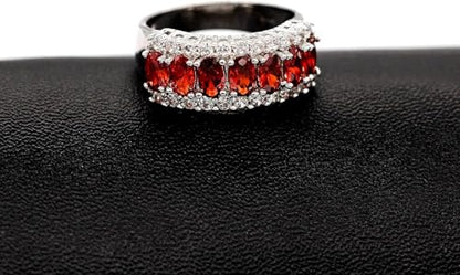 Uloveido Beautiful Women's 7 Stones Wedding Band Oval Cubic Zirconia Engagement Anniversary Rings J501 - color: Platinum-Red