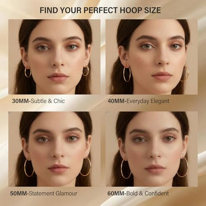 4 Pairs Silver Gold Hoop Earrings for Women,30/40/50/60 mm Stainless Steel 14K Silver Gold Plated Loop Earrings for Women Hypoallergenic Fashionable Lightweight Big Women Earrings Loop Earrings Set - color: Gold-30/40/50/60mm
