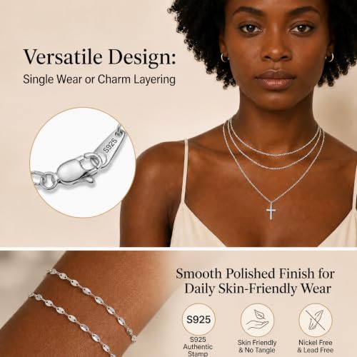18k Gold Plated 925 Sterling Silver Link Chain Necklace for Women, Dainty Chain Necklace 2.0mm Lobster Claw Clasp Silver Necklace Trendy Jewelry Gifts 16/18/20/22/24 Inch - color: Silver, size: 18 Inch (Women's Average Length)