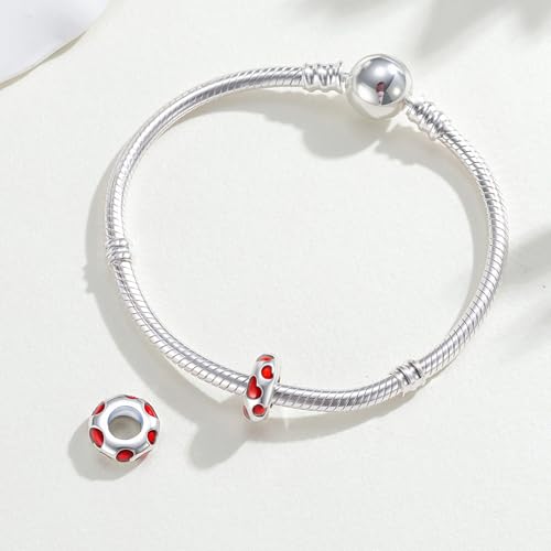 KEQ Clip Spacer Charm for Bracelet 925 Silver Pave Cubic Zirconia Clip Lock Stopper Bead Spacer For Women Bracelets Stopper Birthday Gifts European Openable Beads 2pcs - color: Red Heart