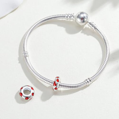 KEQ Clip Spacer Charm for Bracelet 925 Silver Pave Cubic Zirconia Clip Lock Stopper Bead Spacer For Women Bracelets Stopper Birthday Gifts European Openable Beads 2pcs - color: Red Heart