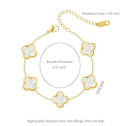 3 PC Set 18K Gold Plated Clover Necklace Bracelets Earrings Dainty Four Leaf Clover Bracelets For Women Clover Earrings Birthday Christmas Day Gift