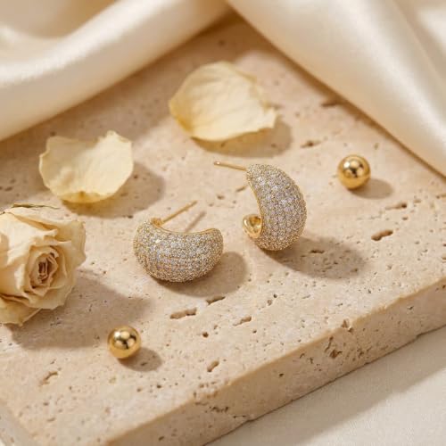 Sonateomber Gold Chunky Crystal Hoop Earrings for Women, Trendy Statement Sparkly CZ Rhinestone Thick Open Hoops Earings Hypoallergenic Wedding Prom Everyday Accessories Fashion Jewelry Gift - color: Bling Gold