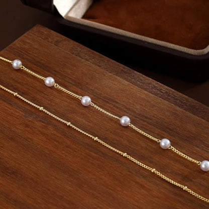 14K Gold Plated Waist Chain for Women Dainty 2Pcs Layered Belly Chain Beaded Pearl Body Chain Belt Set Waterproof Summer Beach Bikini Jewelry Accessories Adjustable Waist Beads Gift - style: 2Pcs Bead&Pearl-GD