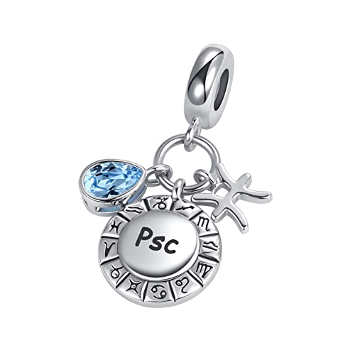 Birthday Pisces Constellation Charm for Pandora Bracelets Teardrop Horoscope Zodiac Sign February March Birthstone Blue Crystal Dangle Bead for Sister Mother