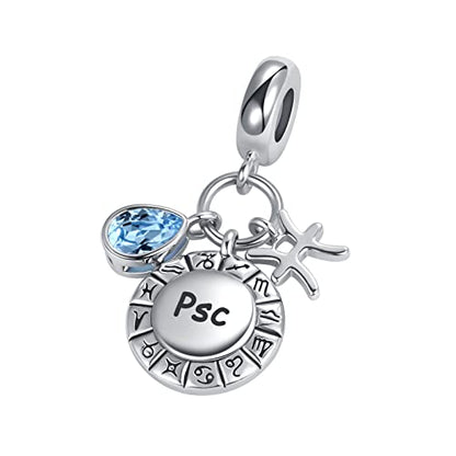 Birthday Pisces Constellation Charm for Pandora Bracelets Teardrop Horoscope Zodiac Sign February March Birthstone Blue Crystal Dangle Bead for Sister Mother