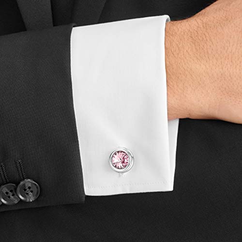Mens Cufflinks Elegant Style Cuff Link Super Shiny Navy Blue Crystal Circular Cufflinks with Gift Box - color: Pink