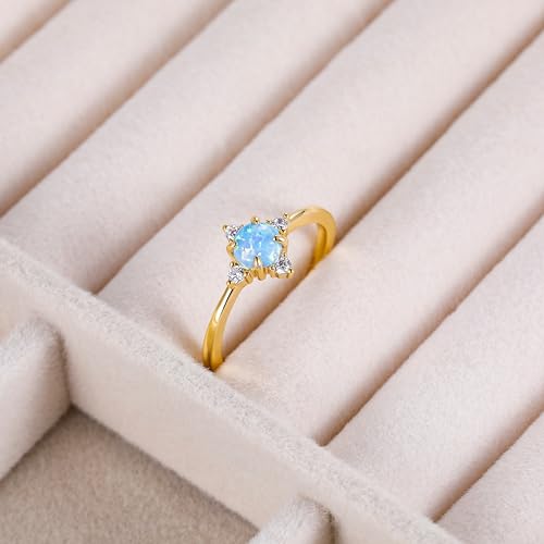 SHINYSO 14K Gold Plated Wedding Band for Women Thin Stackable Rings Opal Dainty Cubic Zirconia CZ Promise Engagement Ring Size 4-10 - color: Blue Opal
