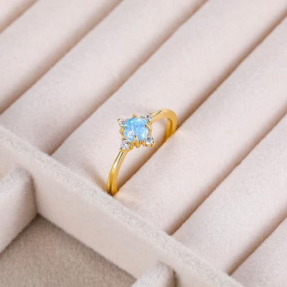 SHINYSO 14K Gold Plated Wedding Band for Women Thin Stackable Rings Opal Dainty Cubic Zirconia CZ Promise Engagement Ring Size 4-10 - color: Blue Opal