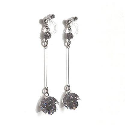 Drop Cubic Zirconia Invisible Clip On Earrings for Women Not Pierced Gold Teardrop Sqaure CZ Crystal Dangle Gold Silver Comfortable Clip On Earrings Bridal Wedding Prom - color: Round Silver2