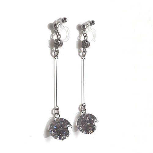 Drop Cubic Zirconia Invisible Clip On Earrings for Women Not Pierced Gold Teardrop Sqaure CZ Crystal Dangle Gold Silver Comfortable Clip On Earrings Bridal Wedding Prom - color: Round Silver2