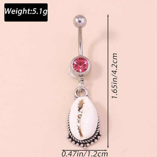 Silver Belly Button Ring Crystal Spider Dangle Belly Ring Sparkly Cubic Zirconia Insect Navel Ring Surgical Steel Belly Navel Piercing Jewelry for Women Girls - style: shell