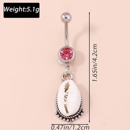 Silver Belly Button Ring Crystal Spider Dangle Belly Ring Sparkly Cubic Zirconia Insect Navel Ring Surgical Steel Belly Navel Piercing Jewelry for Women Girls - style: shell