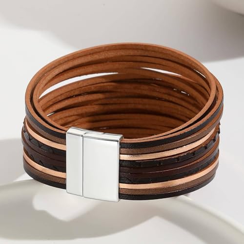 Fesciory Leather Wrap Bracelets for Women, Boho Western Layered Jewelry | Layered leather cuff bracelets, Easy on and off, Boho western style, Daily wear, Gift for women - color: Black 8