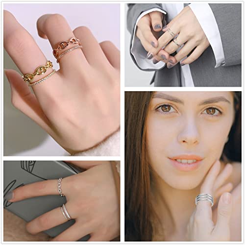 Honsny 12PCS Silver Plated Rings Adjustable Open Rings for Women Cute Gold Plated Stackable Thumb Rings Joint Chain Midi FingerArrow Knot Wave Band Rings Set - color: Rose gold 12pcs