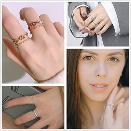 Honsny 12PCS Silver Plated Rings Adjustable Open Rings for Women Cute Gold Plated Stackable Thumb Rings Joint Chain Midi FingerArrow Knot Wave Band Rings Set - color: Rose gold 12pcs