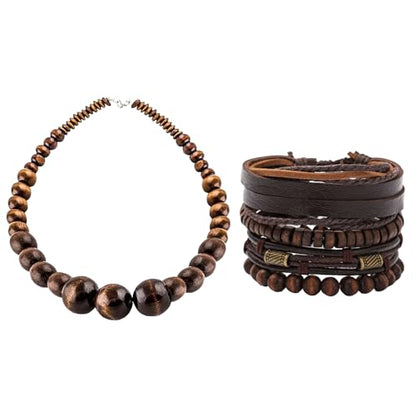Wood Bead Necklace Africa Wooden Chain Statement Unisex Chunky Necklaces - color: 1 wood necklace+1#