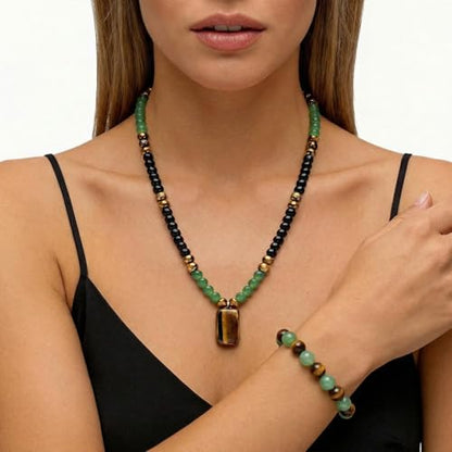 Money Bracelets Necklace Jewelry Set for Women Men Jade Crystal Tiger Eye Obsidian Beaded Necklace Feng Shui Good Luck Money Bracelet Wealth Attraction Accessories Outfits Protection Jewelry Gifts - color: A6