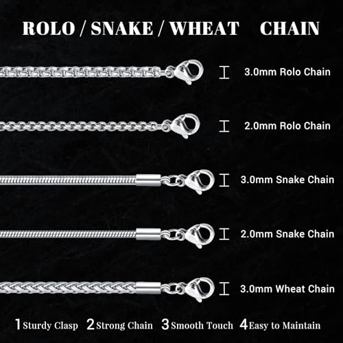 Eusense Stainless Steel Chain Necklace for Men Women Rolo/Wheat/Snake/Box Chain, 2-3MM, 20-24 Inches with Delicate Gift Box - color: 18K Gold-Plated, size: 20+2 Inches Length, style: Rolo Chain-2MM Width