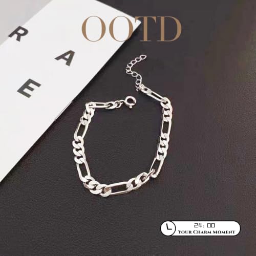 GAUEIOUR Silver Figaro Chain Bracelet for Women Men | Titanium Steel Figaro Minimalist Adjustable Hip Hop Punk Couple Friendship Male Female Birthday Bracelet Accessories