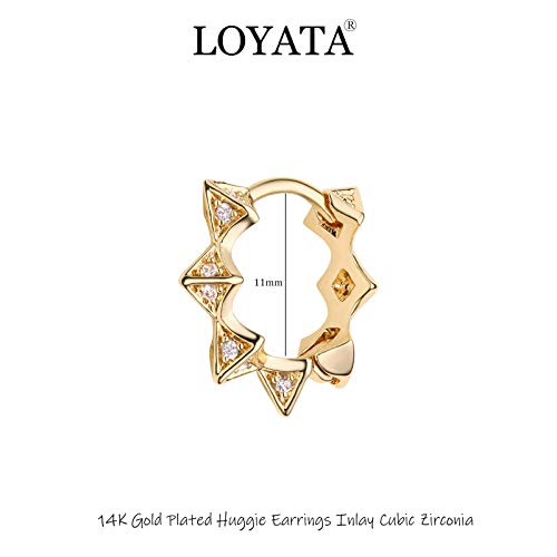 LOYATA Gold Huggie Hoop Earrings 14K Gold Plated Dainty Small Simple Hypoallergenic Jewelry Gift for Women - style: CZ Spike