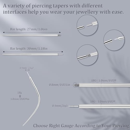 Piercing Taper Ball Grabber Tool Stainless Steel Nose Ear Piercing Kits | Nose Septum Eyebow Helix Conch Tragus Daith Piercing Jewelry Changing Tool,14G 16G 18G 20G Flat Back Earrings Applicator Tool - style: 18G Piercing Taper