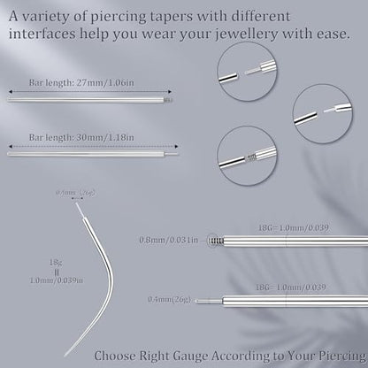 Piercing Taper Ball Grabber Tool Stainless Steel Nose Ear Piercing Kits | Nose Septum Eyebow Helix Conch Tragus Daith Piercing Jewelry Changing Tool,14G 16G 18G 20G Flat Back Earrings Applicator Tool - style: 18G Piercing Taper