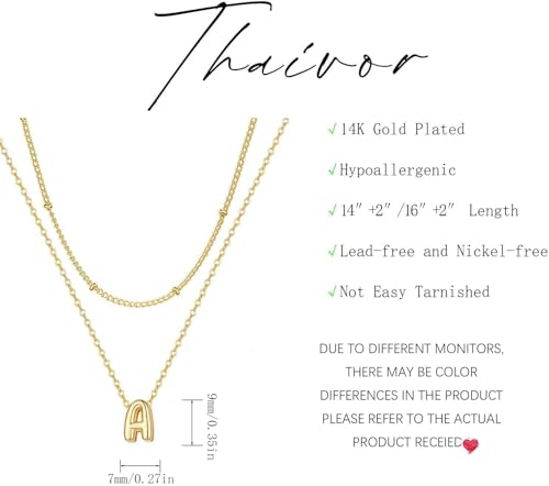Thaivor Initial Necklaces for Women 14K Gold Plated Bubble Letter Necklace Layered Dainty Cute Choker Pendant Stack Jewelry Fashion Accessories Teen Trendy Gift - color: Gold, style: B