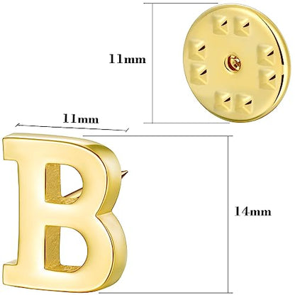 Initial Lapel Pin for Men Women, Brooch Pins for Men Suits, Metal Button Pins in 18K Gold and Silver Tone. - color: Gold-B