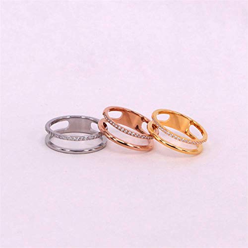 Women's Stainless Steel Cubic Zirconia Ring Knuckle Midi Stacking Double Lines Eternity Bands - color: Silver