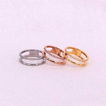 Women's Stainless Steel Cubic Zirconia Ring Knuckle Midi Stacking Double Lines Eternity Bands - color: Silver