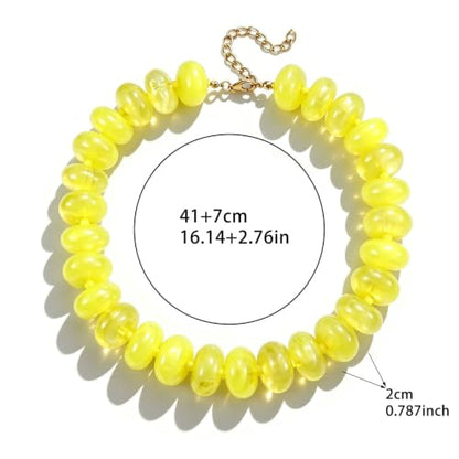 CSIYANJRY99 Chunky Beaded Necklace for Women, Large Colorful Resin Beads Statement Necklace, Boho Summer Beach Vacation Jewelry Gifts - color: Yellow
