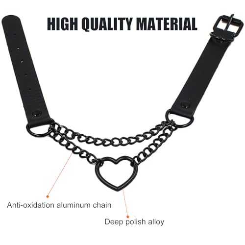 Love Heart Choker Collar Necklace, Adjustable Leather Punk PU Necklace Goth Choker Soft Collar Chain for Women - color: Black