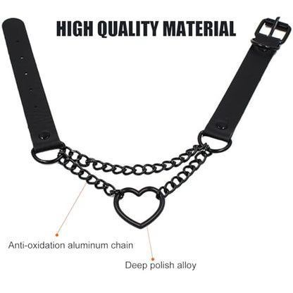Love Heart Choker Collar Necklace, Adjustable Leather Punk PU Necklace Goth Choker Soft Collar Chain for Women - color: Red