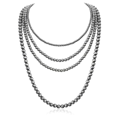 Navajo Pearl Necklace Western Jewelry for Women Cowgirl | Layered Western Necklaces Country Concert Choker Jewelry Gift - color: turquoise 4pcs
