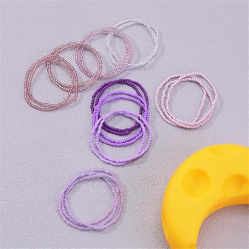 18Pcs Boho Stackable Beaded Bracelets for Women Colorful Handmade Multilayered Rice Beads Anklets Set Summer Beach Bohemian Jewelry Gift - color: Style 2 Purple