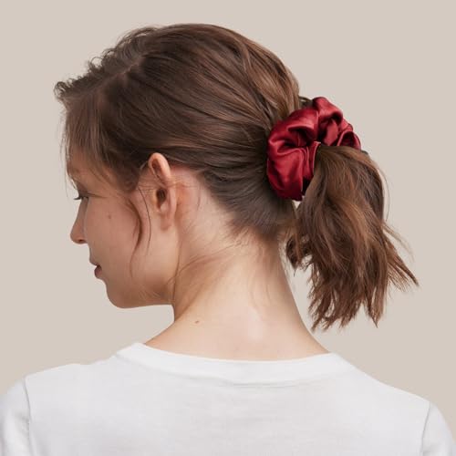 LILYSILK Silk Hair Scrunchies/Ties for Frizz & Breakage Prevention, 100% Mulberry, No Damage, Elastic ponytail Holders, 1Pc, Claret - color: Claret