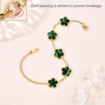 FLY FEI 18K Gold-Plated Four Leaf Clover Bracelet for Women,Adjustable lucky Bracelet Set Jewelry Gift-Hypoallergenic Charm for Birthdays, Wellness & Daily Wear - color: style08-Emerald green