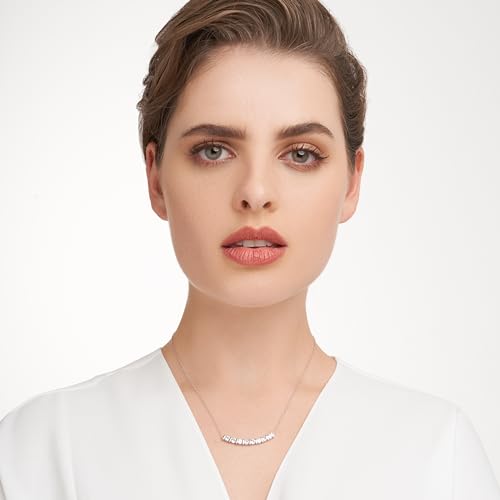 MORGAN & PAIGE .925 Sterling Silver Rhodium Plated Bar Designs Cubic Zirconia Necklace - Elegant and Dainty Sterling Silver Necklace for Women, Jewelry Gift for Her 16" with 2" Extension