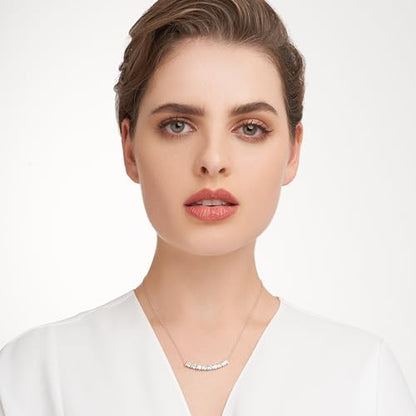 MORGAN & PAIGE .925 Sterling Silver Rhodium Plated Bar Designs Cubic Zirconia Necklace - Elegant and Dainty Sterling Silver Necklace for Women, Jewelry Gift for Her 16" with 2" Extension
