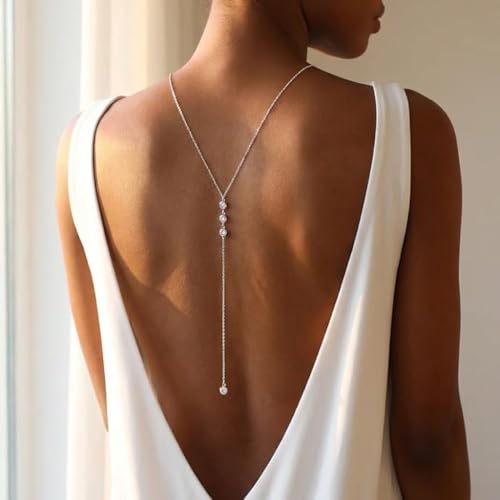 Rhinestone Back Chain Necklace for Women, Bridal Wedding Backdrop Body Jewelry, Pearl Shoulder Back Chain for Backless Dress, Bikini, Prom Evening Party Accessories
