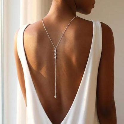Rhinestone Back Chain Necklace for Women, Bridal Wedding Backdrop Body Jewelry, Pearl Shoulder Back Chain for Backless Dress, Bikini, Prom Evening Party Accessories