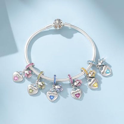 HappyStar 925 Sterling Silver Happy Birthday Bead Charm Love Heart Shape Birthstone Charms for Bracelets Dangle Pendant with 5A Cubic Zirconia Compatible Pandora Bracelets Jewelry Gift for Women - color: 9-September Birthstone Charms