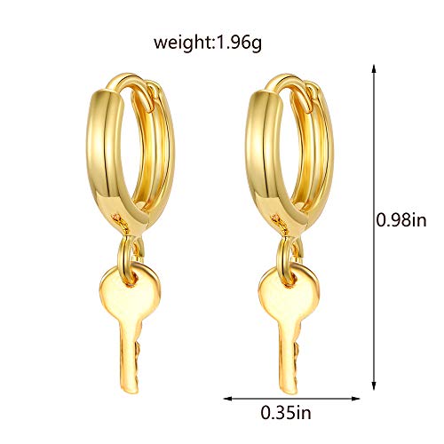 XYJZXY Gold Huggie Small Hoop Earrings with Charm Personalized Snake/Evil Eye/Star/Cross/Lock/Key 18k Gold Plated Crystal Drop Dangle Earrings for Women - style: Key